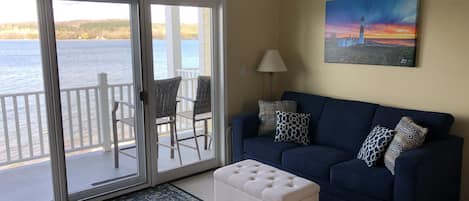 Living room overlooking Lake Charlevoix.