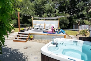 Soak in the hot tub and take in the peacefulness of nature. fits 6-7 people.