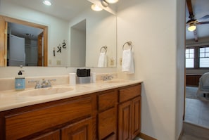 Off master bedroom, Double vanity bathroom.