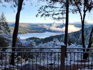 Lake view from the deck on a cold winter morning 