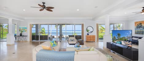 Living area with ocean views throughout.