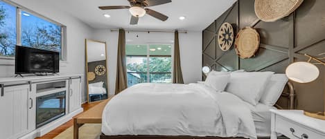 Large room with balcony and bathroom right off the suite