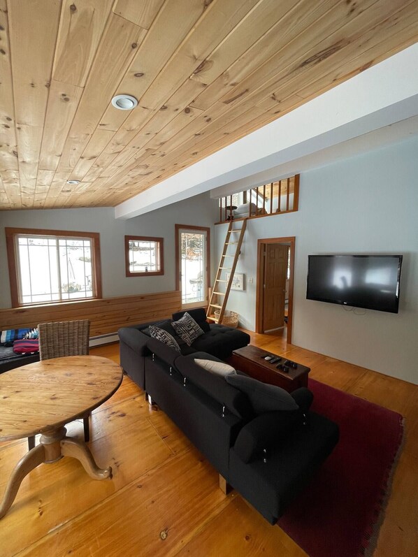 living room with loft