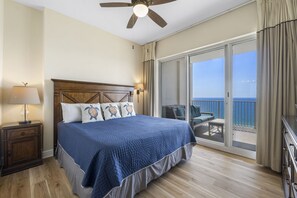 Ocean Front Primary Bedroom with King Size Bed, Flat Screen TV, Ensuite Bathroom and Private Balcony Access