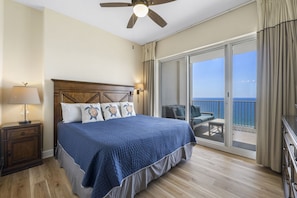 Ocean Front Primary Bedroom with King Size Bed, Flat Screen TV, Ensuite Bathroom and Private Balcony Access