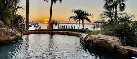 Relax in the pool at sunset