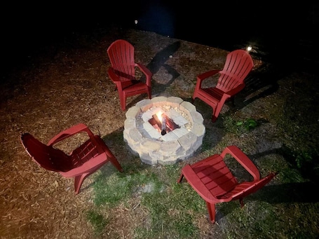 Pet friendly backyard with fire pit