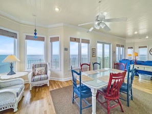 Furnished outdoor balcony for outdoor dining and seating as well