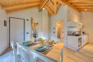 Living,  dining room and kitchen