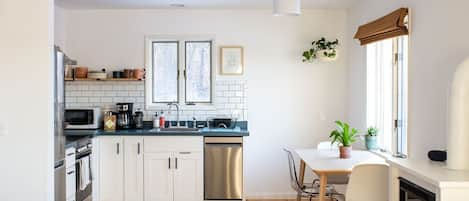 Open kitchen with south-facing windows