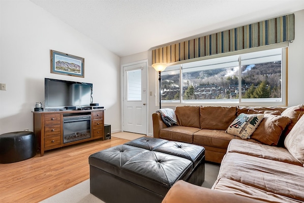 seating for all in front of the large screen tv