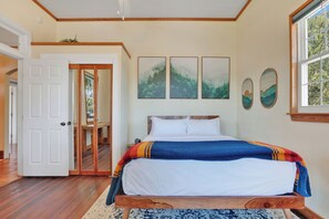 Bedroom 1: Queen bed with Casper mattress and desk