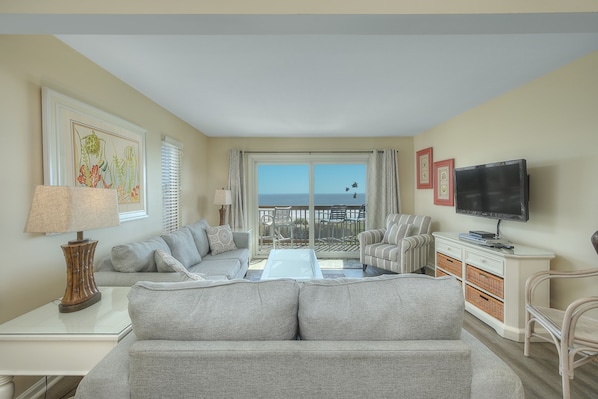 The ocean front living room is fabulous for movie night with the family.