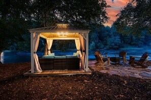 The gazebo and patio space is an absolute magical experience at night.