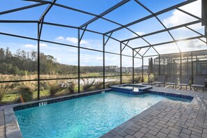 Relax and unwind in our luxurious private pool and spa, perfect for a refreshing dip or a soothing soak.