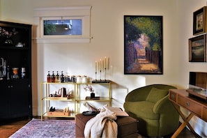 Coffee Bar with record player: Throw on a record, enjoy your drink and the view of the greenery.