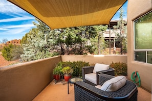 Relax, Unwind, downstairs patio off living room