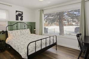 Modern Design in this Queen Bedroom with Desk to allow you to Work whenever you need before you Hit the Slopes in Utah's Mountains