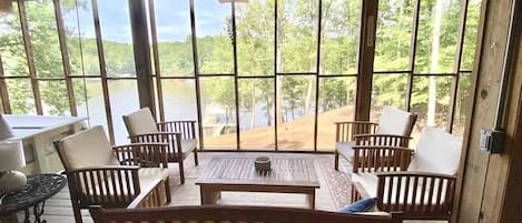 Seating in screened in porch 