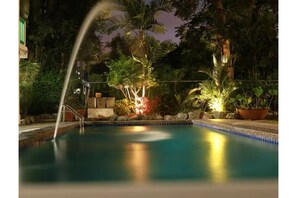 Pool deck at night