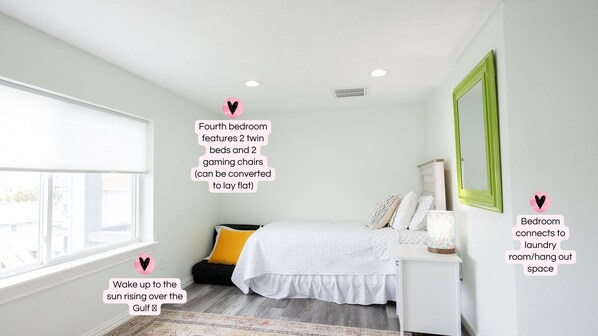 4th bedroom w/ocean view. Two beds & chairs recline to hang out or sleepingspace