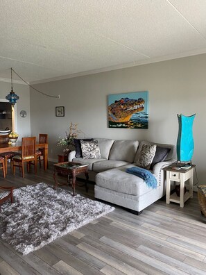 Comfortable living room with smart TV.