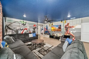 Custom designed Avengers movie theater/loft area.