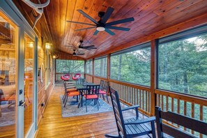 Head to a rocking chair to take in the sounds of the river running through the forest just at the bottom of the hill,