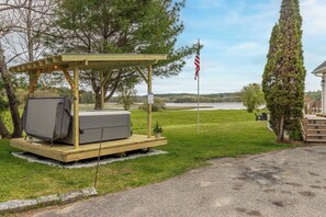 View of the hot tub from the driveway