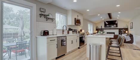 Kitchen, Living Room, Back Patio Door