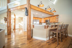 Beautiful wood beams and light fixtures