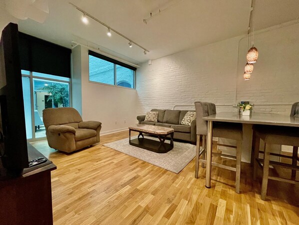 Living room with eat-in kitchen