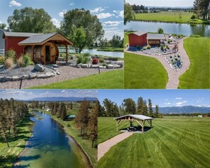 Community amenities for you to enjoy! The property offers common access to the spring feed creek, the sauna, firepits, yard games, parking, and huge communal yard with picnic pavilion.