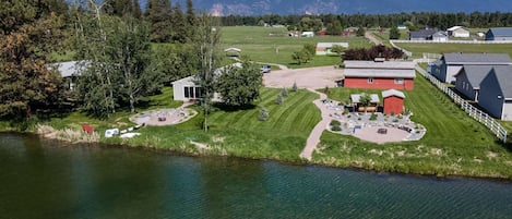 Aerial view of unit 889 and 899, sauna and with Spring Creek access.