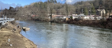Winter view of the Tuckaseegee River delayed harvest fishing 