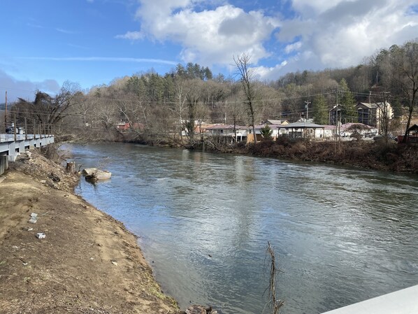 Winter view of the Tuckaseegee River delayed harvest fishing 