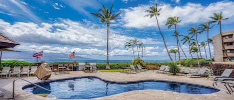 Bask in the oceanfront pool