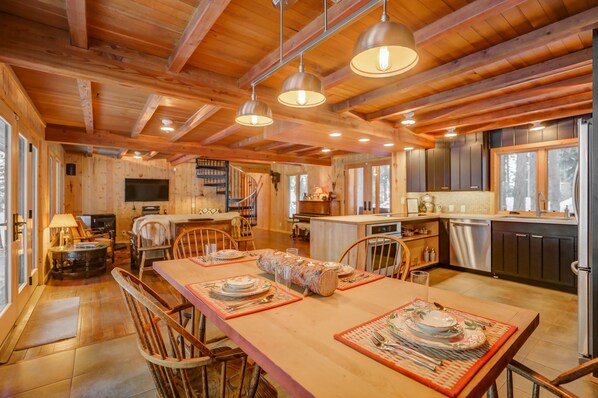 Open dining, living and kitchen