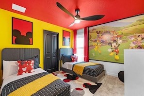 In the Mickey Mouse bedroom, it doesn’t get more Disney than this! There is also a Jack & Jill bathroom for this room that’s shared with the Animal Kingdom room.