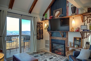 Large Roku Tv with all your favorite entertainment and a warm fireplace