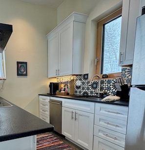 Well stocked kitchen for easy meal prep.