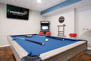 Pool & video games while watching the big game on tv!
