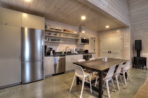 Fully applianced kitchen and dining area