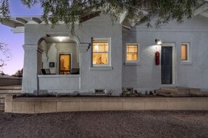 Exterior view of casita at dusk