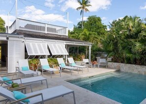 Our heated pool and natural stone pool deck.
