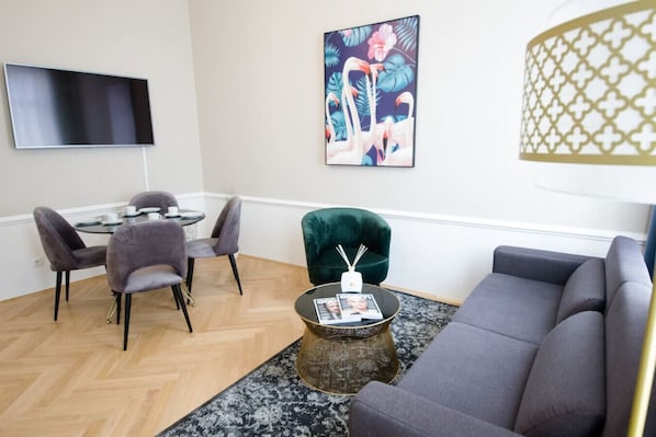Living room with dining table