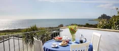 Little Trevara upstairs balcony overlooking St Michaels Mount