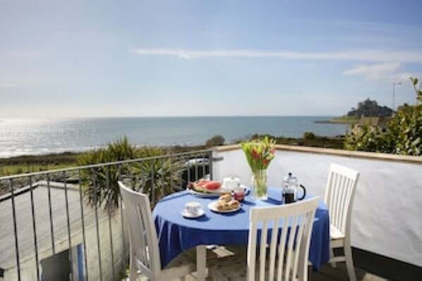 Little Trevara upstairs balcony overlooking St Michaels Mount