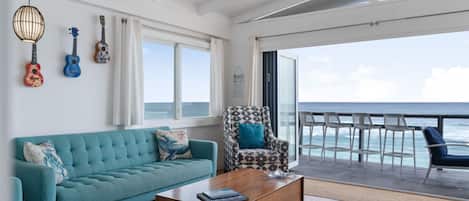 Even the living room has views of the sparkling blue ocean