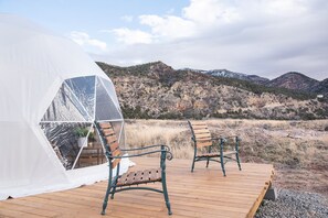 Dome 2 Deck Chairs and View at Little Village Retreat glamping near Kolob Canyon Zion National Park